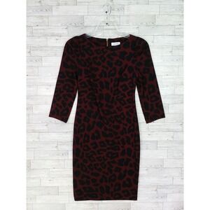 Women's Calvin Klein Leopard Print Black Burgundy Sheath Dress Career Size 4